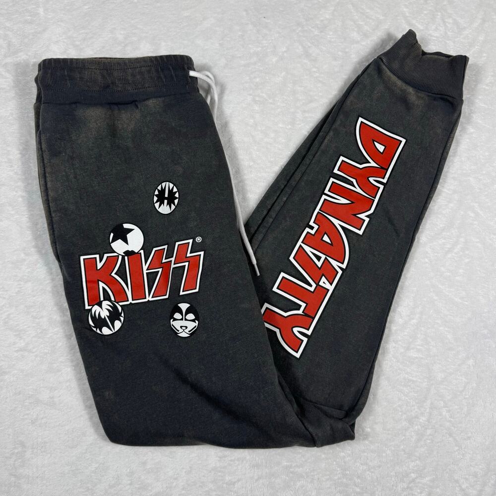 KISS Dynasty Graphic Sweatpants Size Medium Faded Black Joggers Band Merch Rock